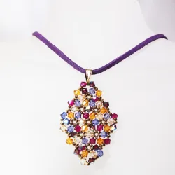 Pendant 65cm - Malvina Rhombus M-Purple Suedine - Pendant 65cm - Laiton bronze